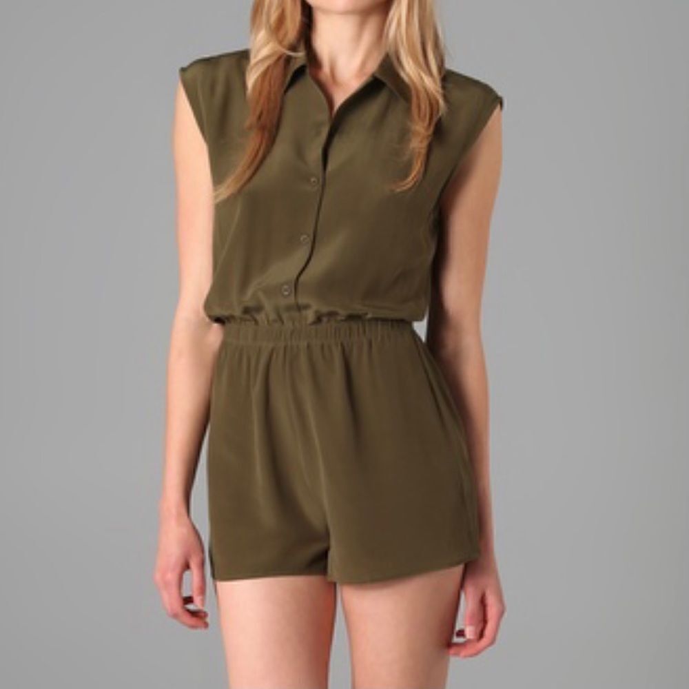 REFORMATION Ricky Army Collared Cut Out Romper